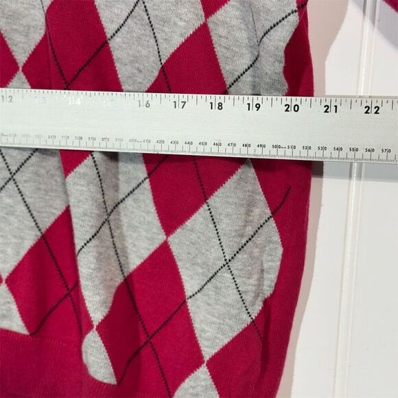 Tommy Hilfiger Women’s XXL Sweater Hot Pink Gray Argyle V-Neck 100% Pima Cotton - Picture 5 of 9